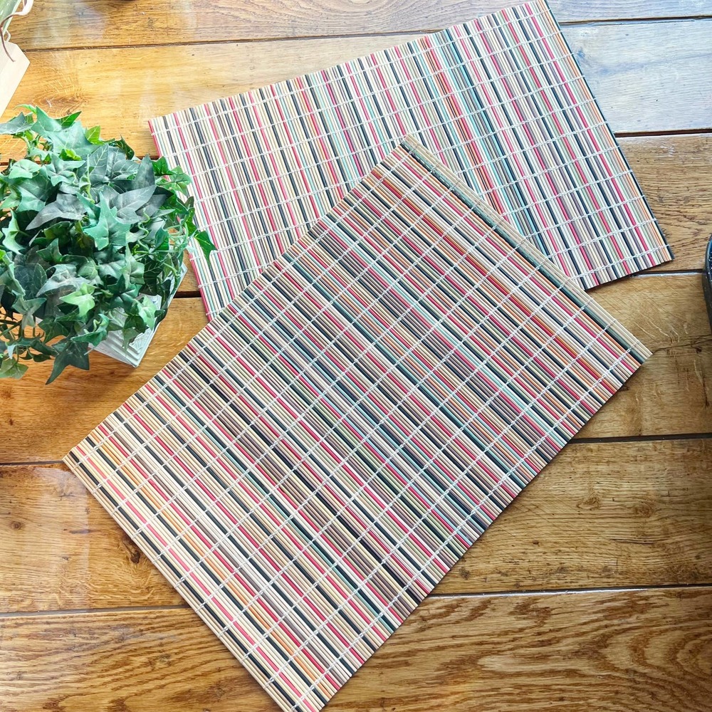 Pair of Vintage Wood Roll Up Placemat/Large Trivets